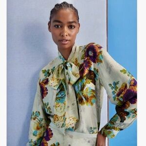 Tory Burch Floral Blouse - Cream and Purple